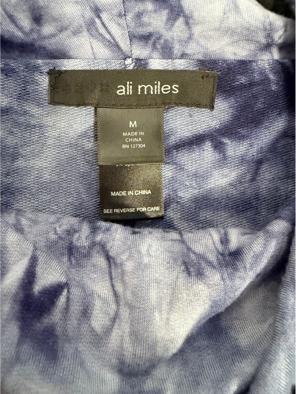 Ali Miles Tie Dye Cowl Neck Tunic Top Blue Rayon Stretch 3/4 Sleeve Size M - Picture 4 of 6